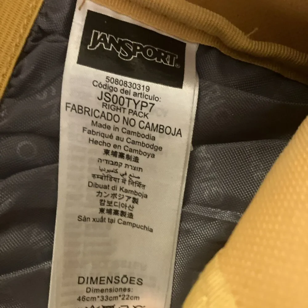 Jansport Right Pack Backpack Mustard Yellow Leather Bottom 18”